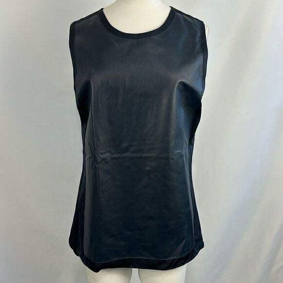 Vince Navy Leather and Silk Tank Top - Picture 1 of 5